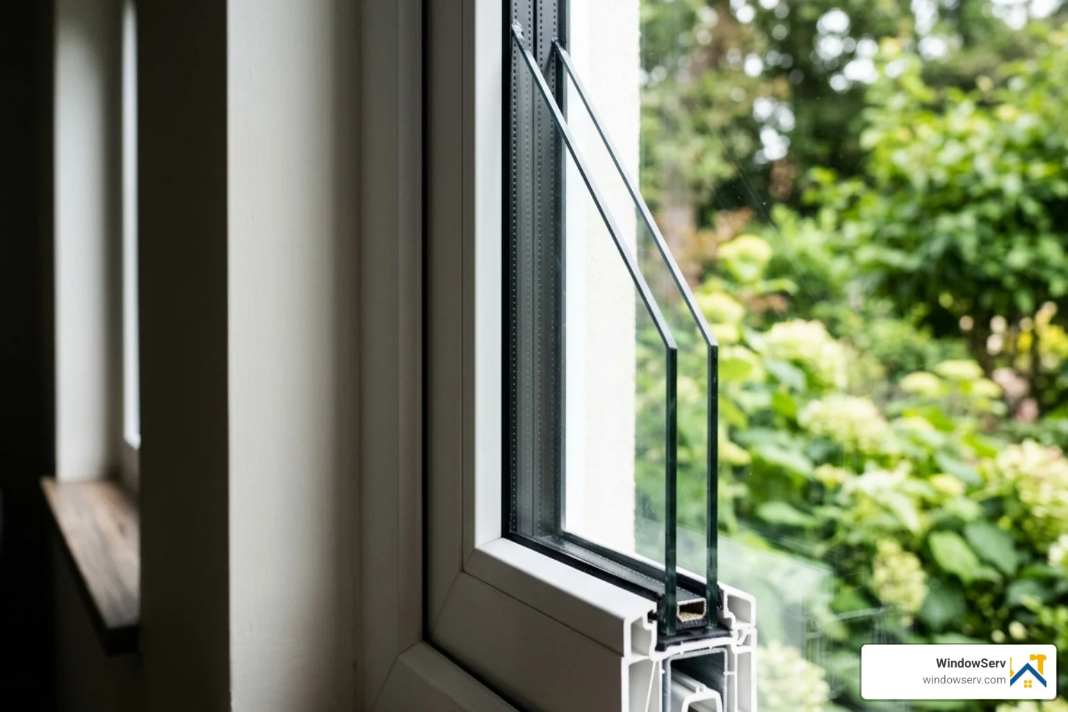 Modern energy-efficient double-pane window showing the insulation layer between the glass - broken window repair newark Modern energy-efficient double-pane window showing the insulation layer between the glass - broken window repair newark