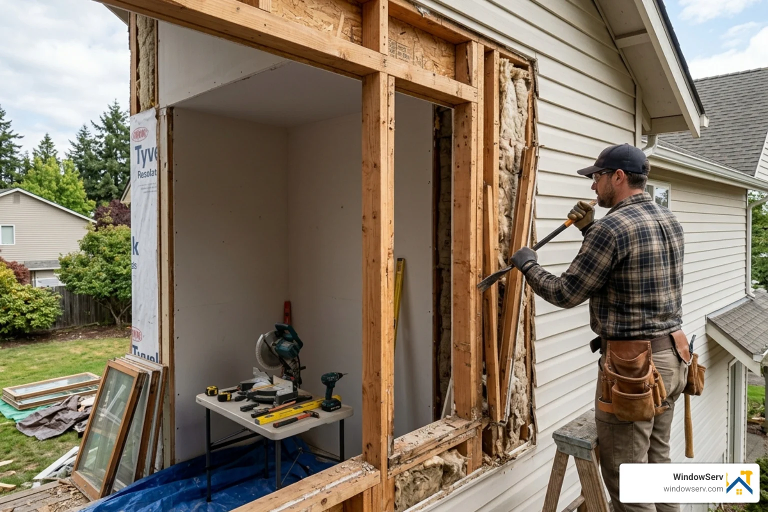 window frame being removed to the studs - custom frame window install window frame being removed to the studs - custom frame window install