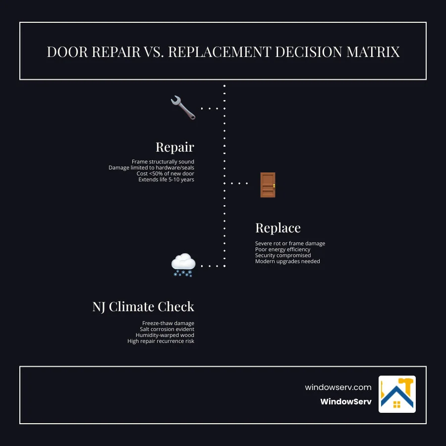 Door repair vs. replacement decision matrix for NJ homeowners - door repair nj infographic infographic-line-3-steps-dark Door repair vs. replacement decision matrix for NJ homeowners - door repair nj infographic infographic-line-3-steps-dark