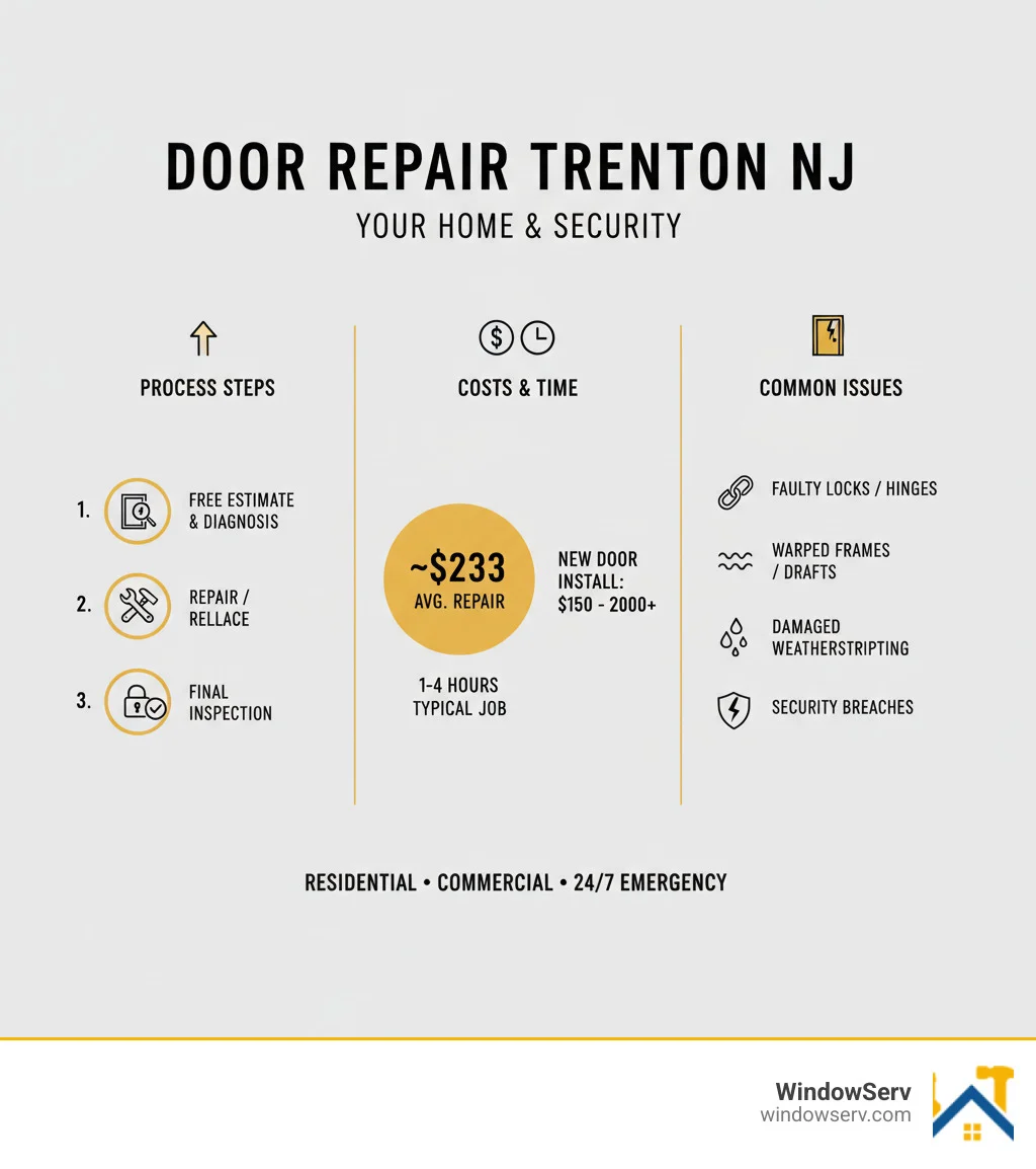 Infographic showing door repair process steps, costs, and common issues in Trenton NJ - door repair trenton nj infographic Infographic showing door repair process steps, costs, and common issues in Trenton NJ - door repair trenton nj infographic