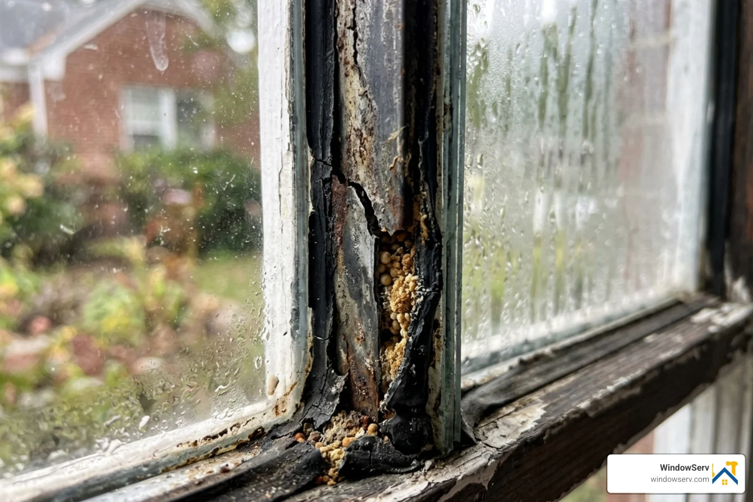 cracked window spacer showing signs of age and seal degradation - fixing foggy double pane windows cracked window spacer showing signs of age and seal degradation - fixing foggy double pane windows