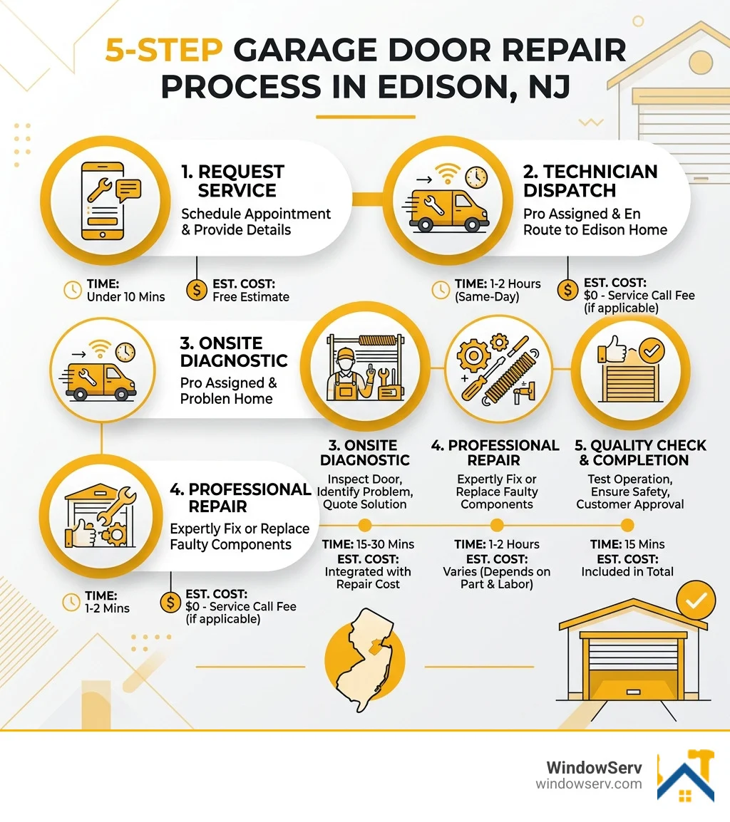 5-step garage door repair process in Edison NJ with timeline and cost estimates - garage door repair edison nj infographic 5-step garage door repair process in Edison NJ with timeline and cost estimates - garage door repair edison nj infographic