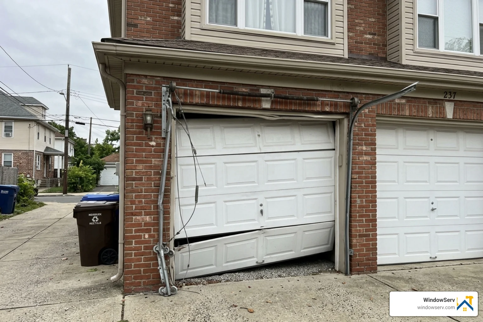 garage door off its tracks in a Newark residential garage - garage door repair newark nj garage door off its tracks in a Newark residential garage - garage door repair newark nj