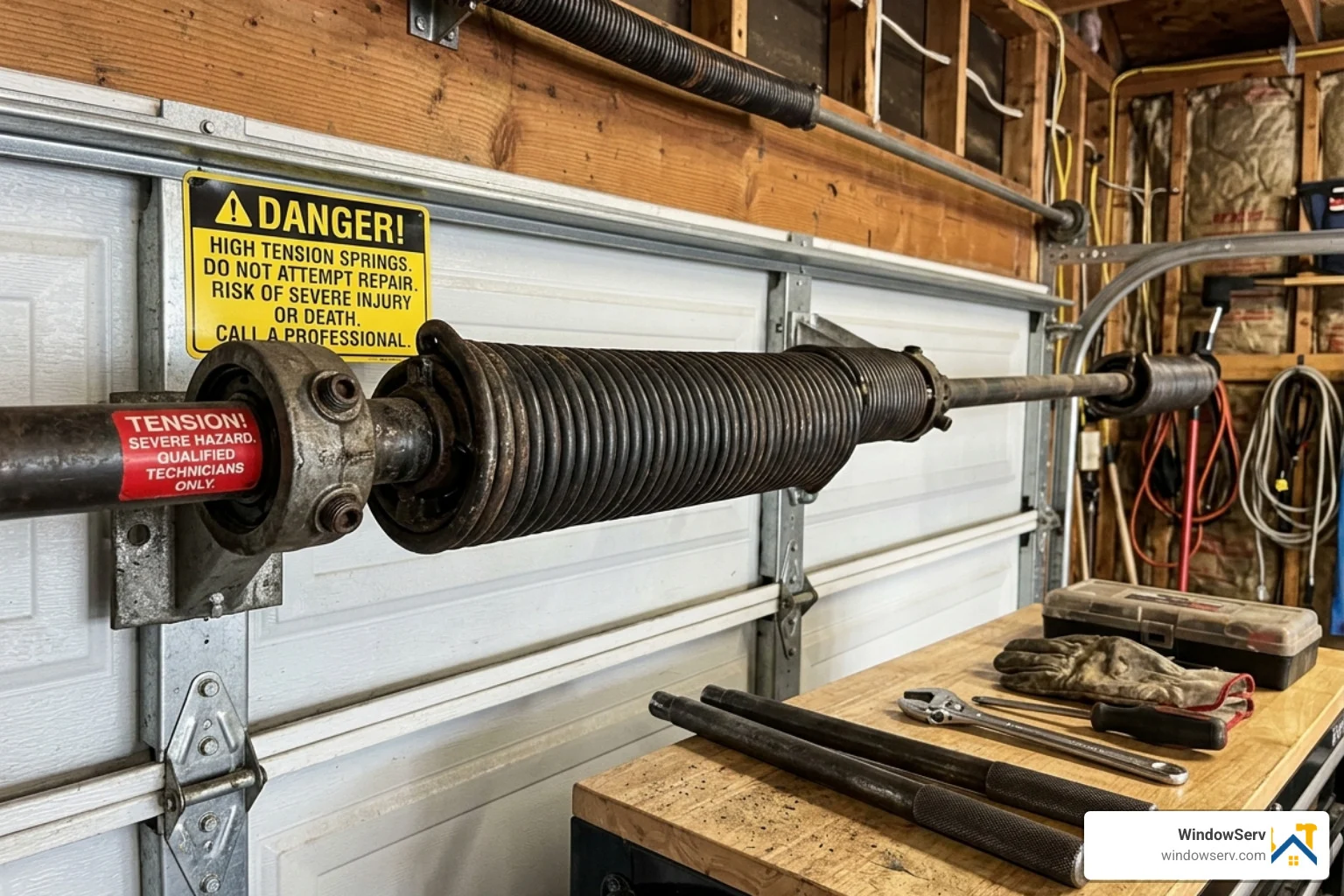 High-tension garage door springs showing the danger of DIY repair - garage door repair north brunswick nj High-tension garage door springs showing the danger of DIY repair - garage door repair north brunswick nj