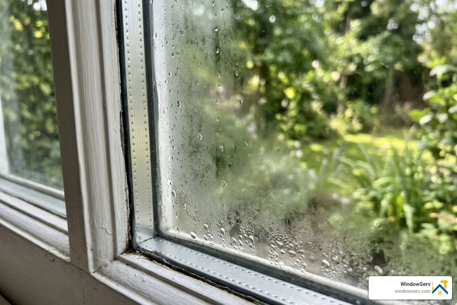 a failed window seal showing moisture droplets trapped between two panes of glass - how to fix foggy windows in car a failed window seal showing moisture droplets trapped between two panes of glass - how to fix foggy windows in car