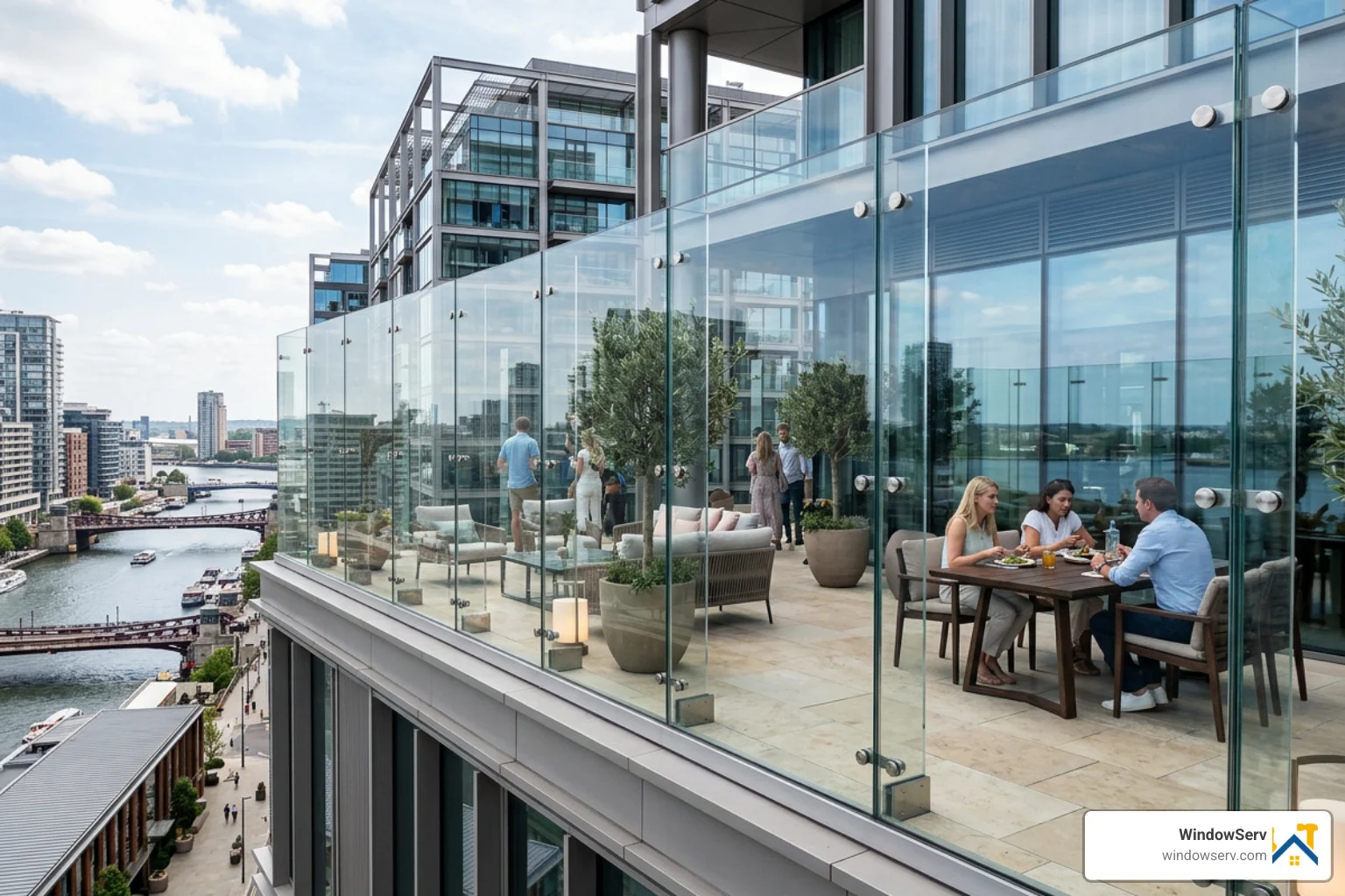 modern commercial glass windbreak protecting a luxury building terrace modern commercial glass windbreak protecting a luxury building terrace