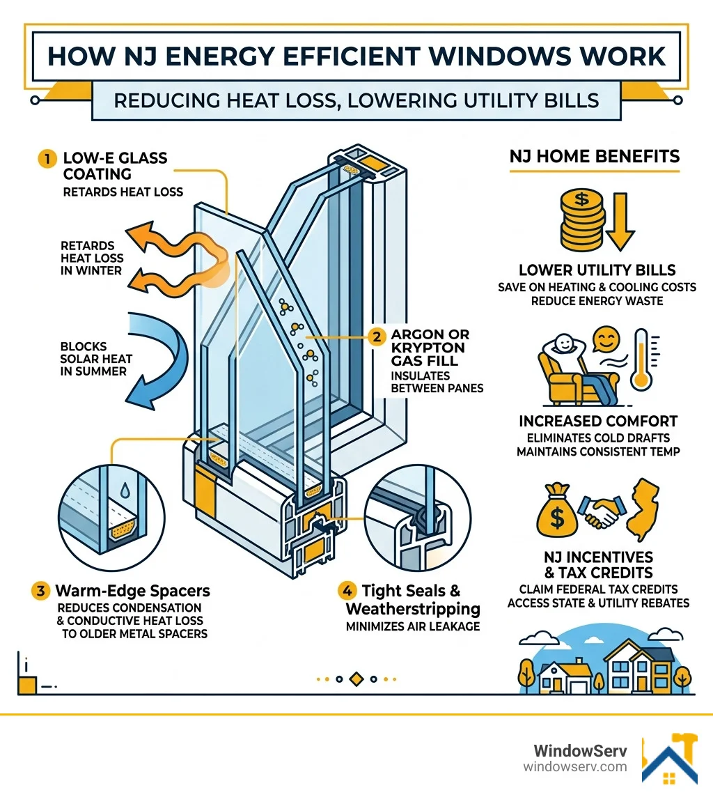 Infographic showing how energy-efficient windows reduce heat loss and lower utility bills in NJ homes - nj energy efficient Infographic showing how energy-efficient windows reduce heat loss and lower utility bills in NJ homes - nj energy efficient