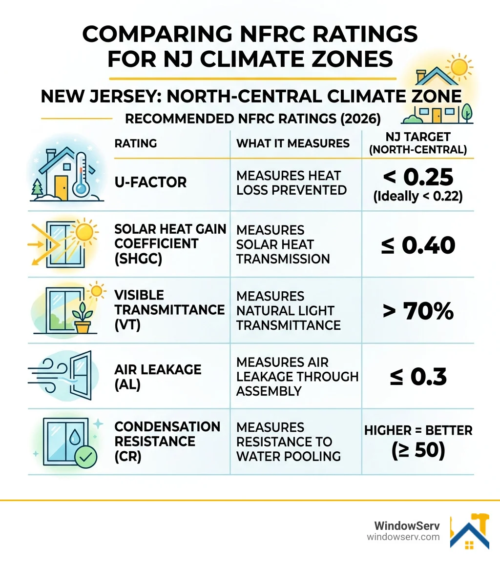 Table comparing NFRC ratings for NJ climate zones - nj energy efficient windows infographic Table comparing NFRC ratings for NJ climate zones - nj energy efficient windows infographic
