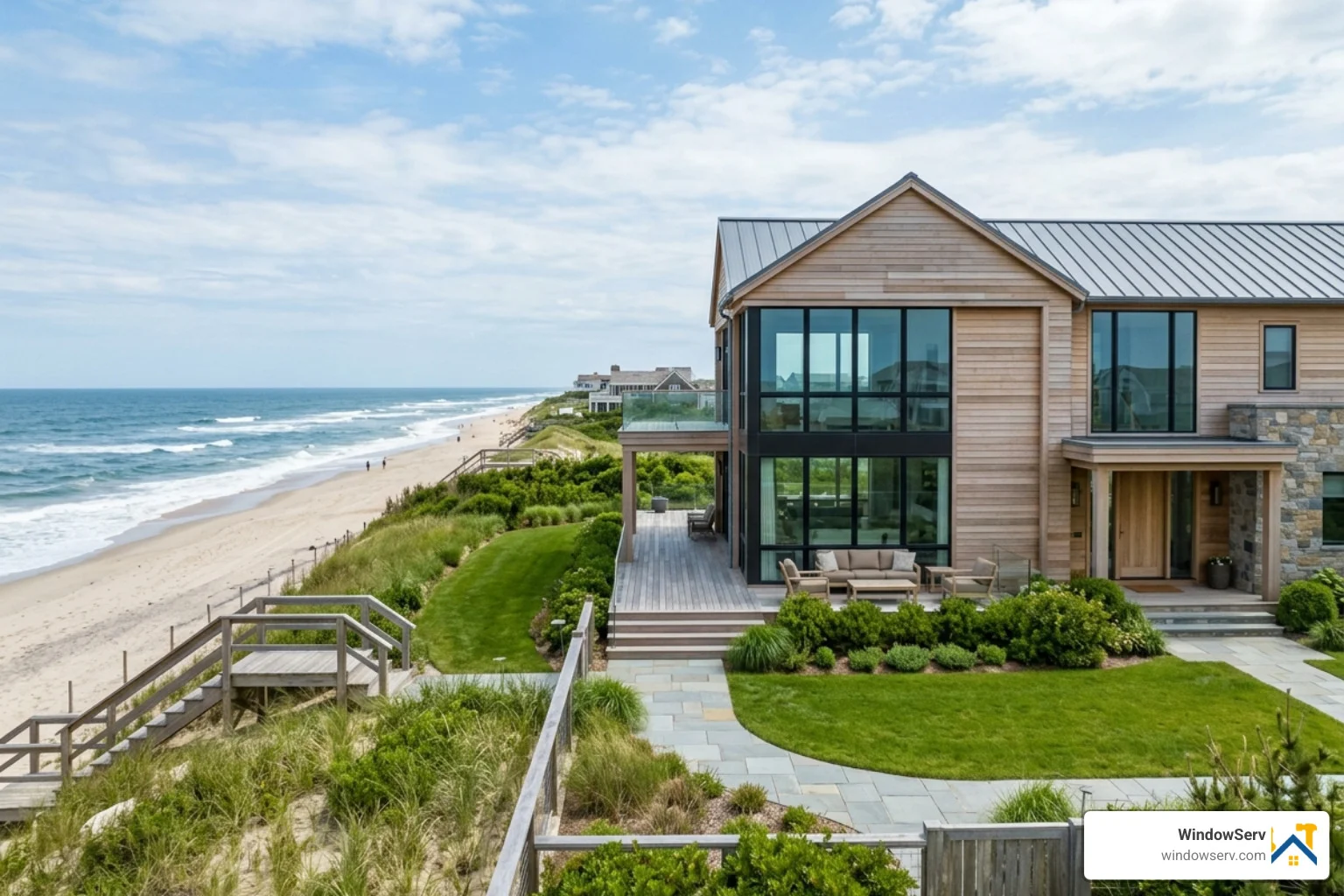 A beautiful coastal home in Monmouth County with large windows facing the ocean - nj window repair