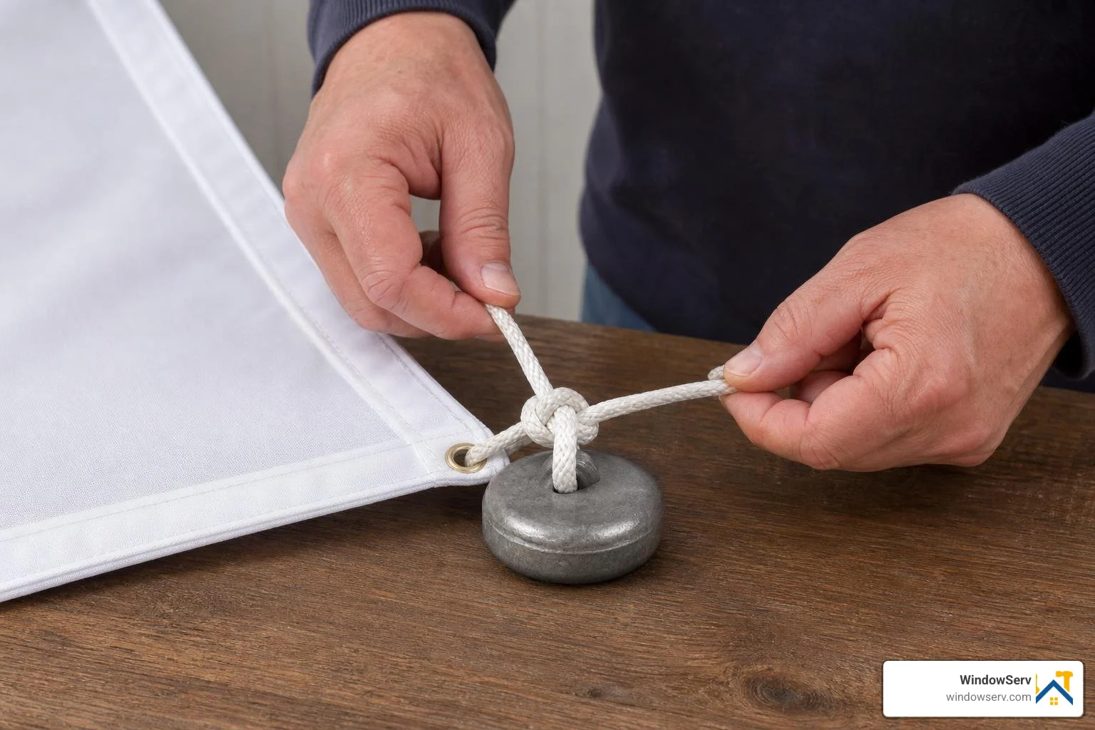 Tying a secure knot to a sash weight Tying a secure knot to a sash weight
