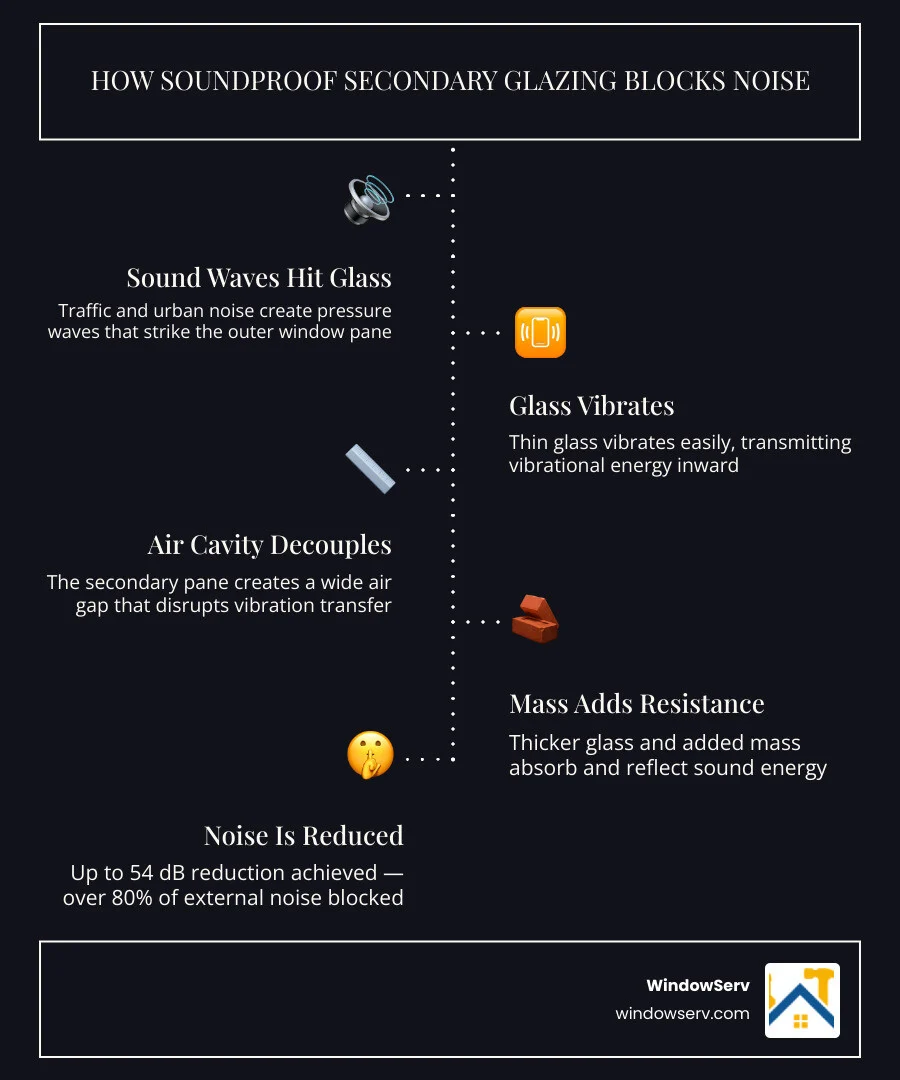 How secondary glazing blocks sound waves with air cavity and decoupling infographic infographic