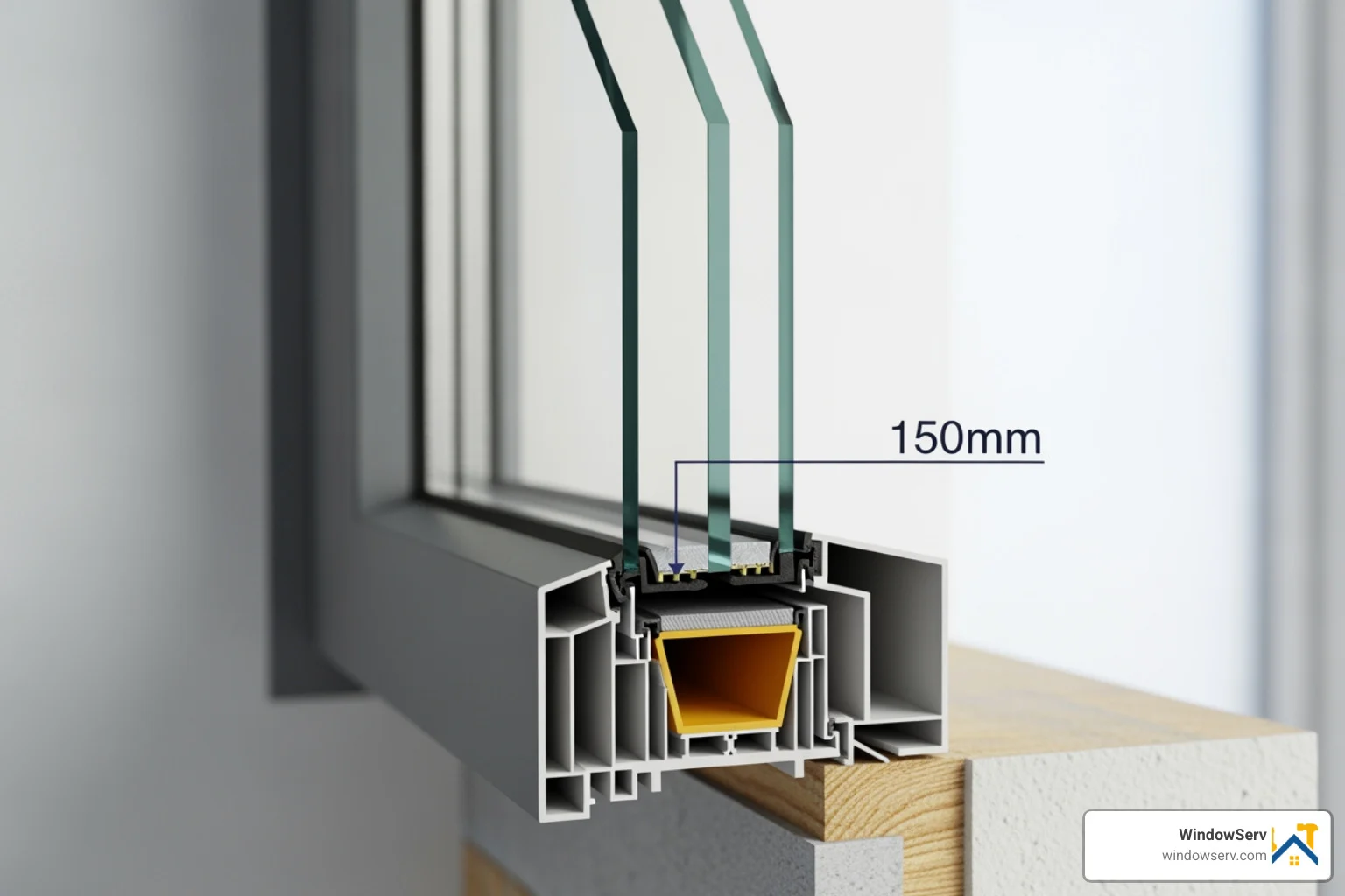 Ideal 150mm air gap between primary and secondary window panes for maximum soundproofing