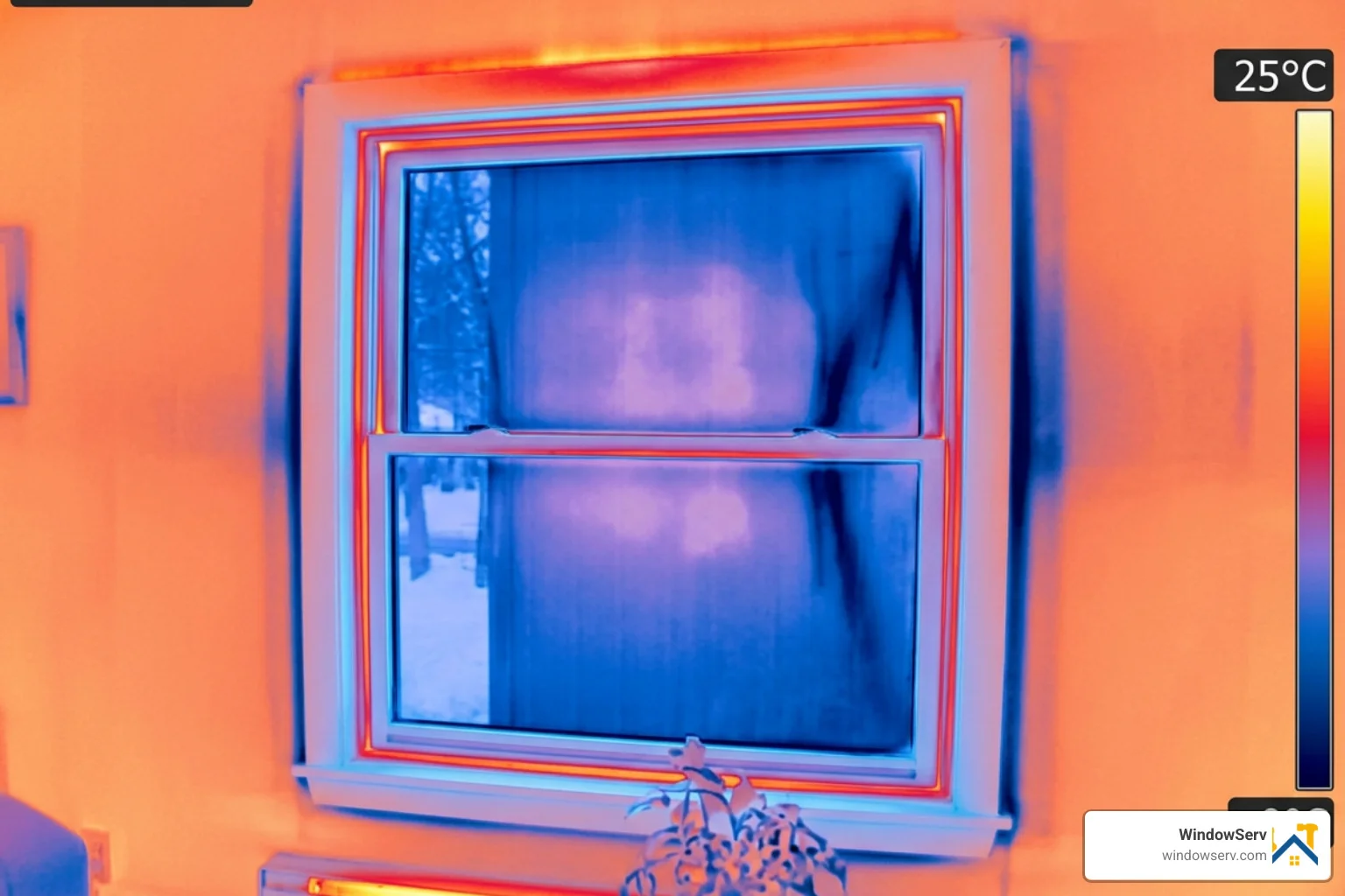 thermal imaging camera showing heat loss around window frames