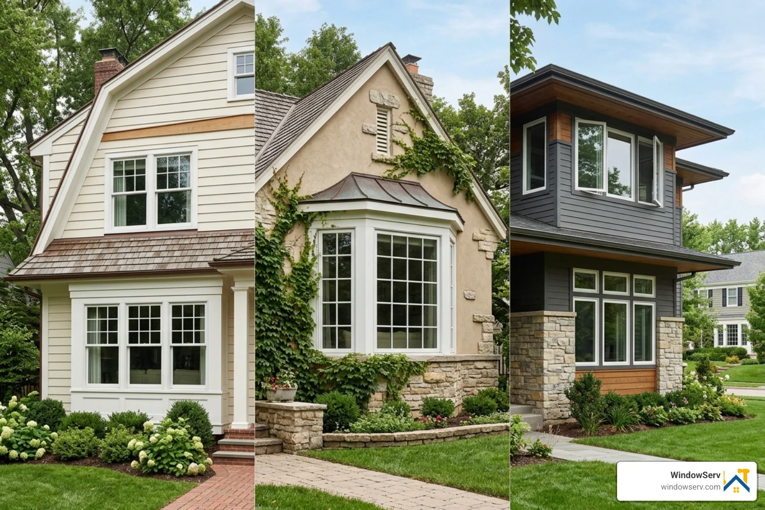Selection of window styles including double-hung, casement, and bay windows - window replacement in nj